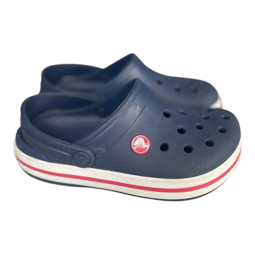 Crocs Youth Crocband Clogs Navy With White + Red Racing Stripe Size-1